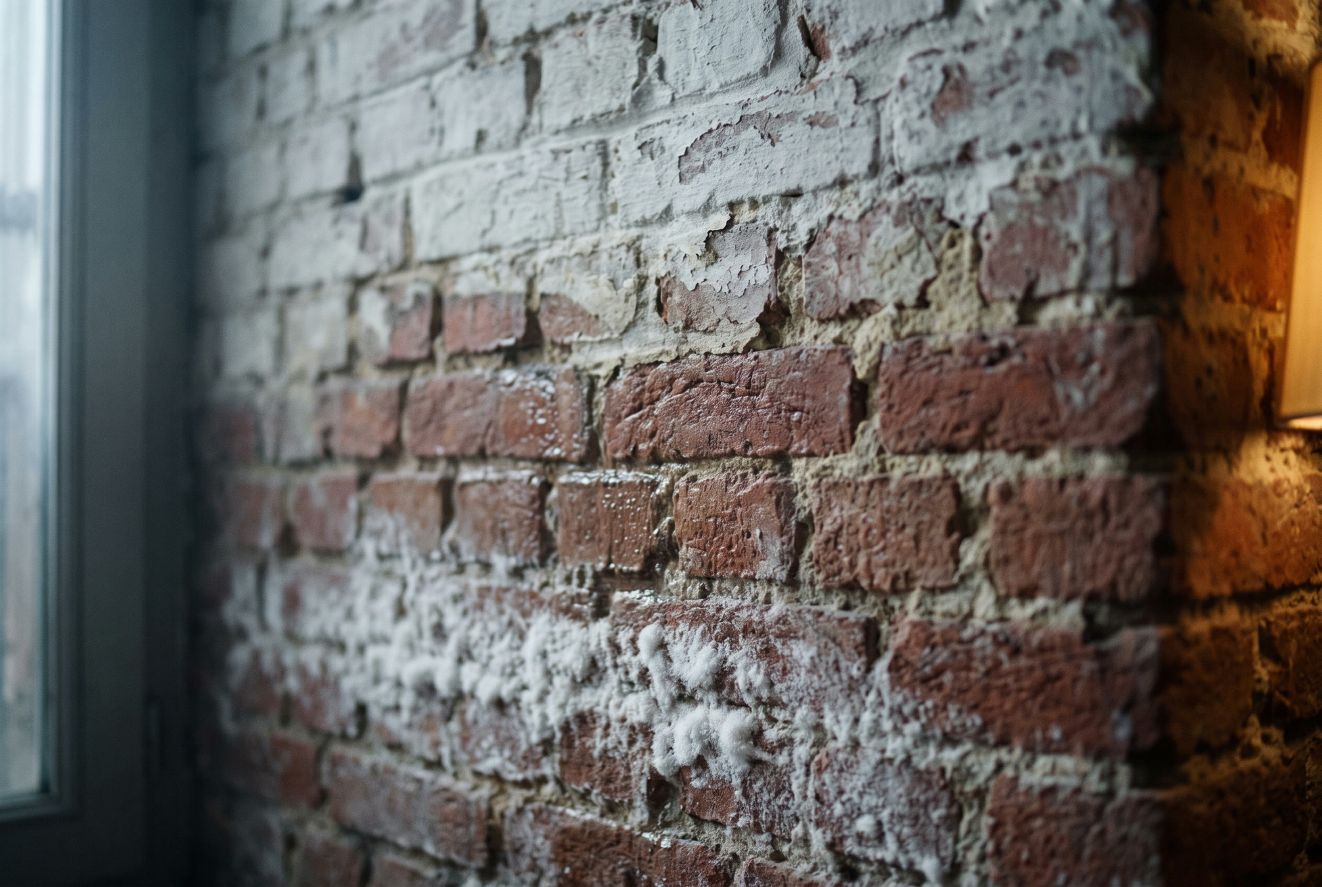 Salt bloom on a brick wall, illustration